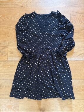 Madewell Black Dress with Gold Polka Dots